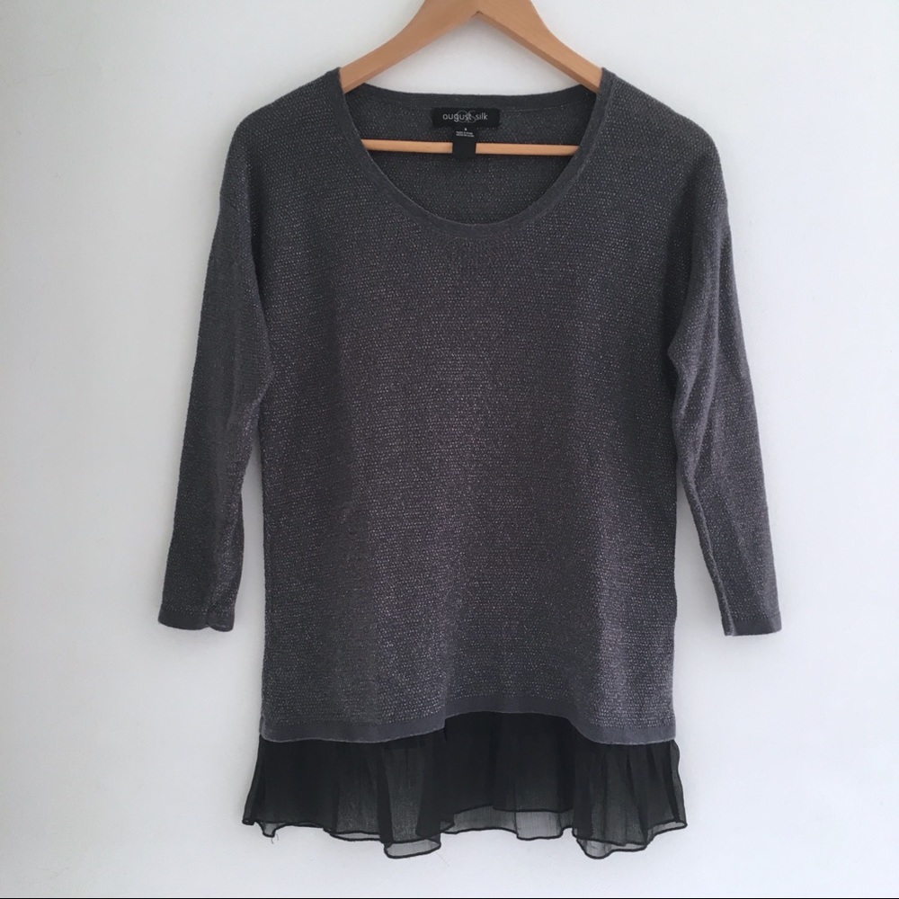 August Silk 3/4 Sleeve Knit Metallic Crew Sweater
